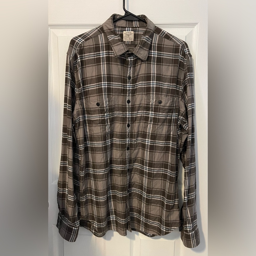 💃 J. CREW Men’s Gray White Blue Plaid Flannel Button Down Shirt Size L